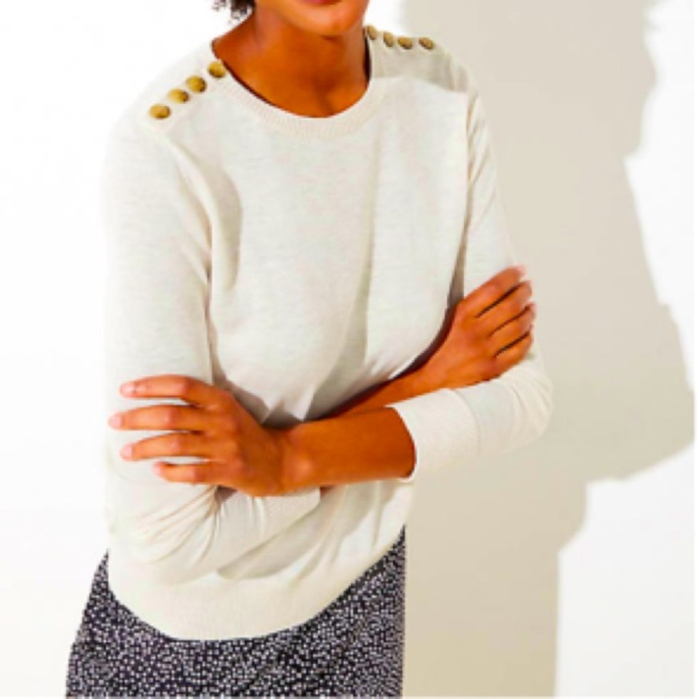 LOFT Button Shoulder Wool Blend Sweater